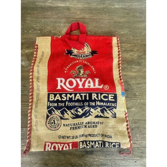 Royal Basmati Rice 20 lb Hemp Burlap Bag w Handles & Zipper 17 1/2” x 14” - Picture 1 of 6
